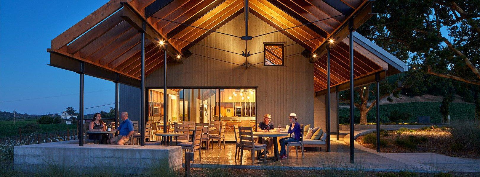 arch with cedar soffits and siding